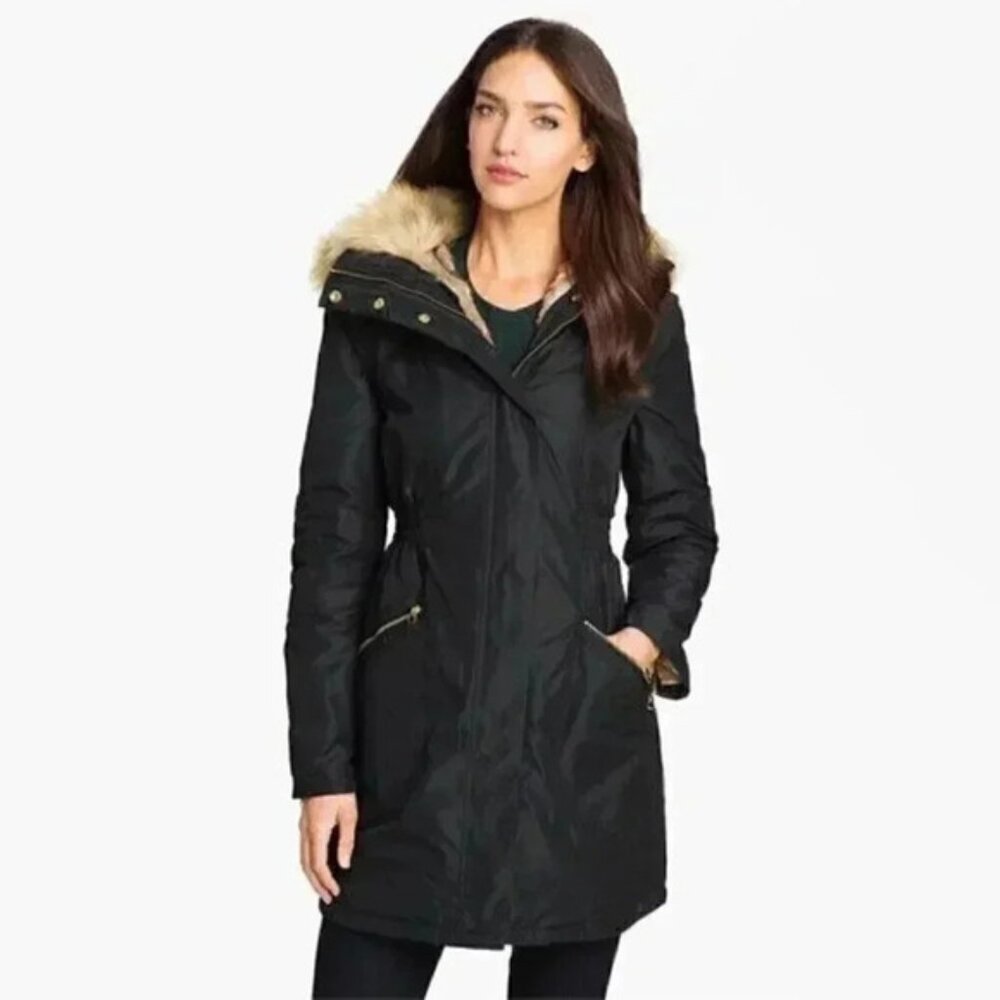 Ted Baker London Parka Faux Fur Ocke Black Fully Lined Size US 4  TB 1